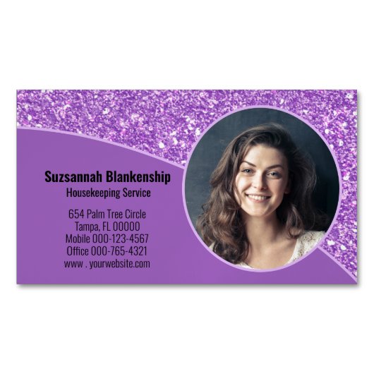 Professionele aangepaste foto Paarse faux glitter Magnetisch Visitekaartje (Voorkant)