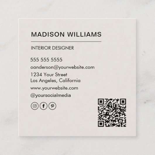 Professionele Aangepaste Foto QR Sociale Media Vierkante Visitekaartje (Achterkant)