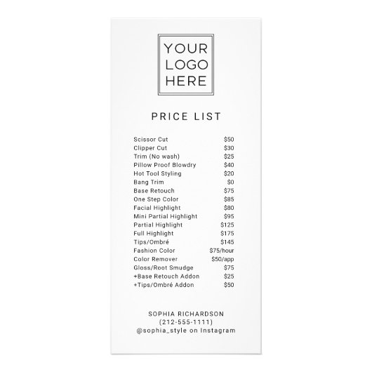 Professionele aangepaste Logo | Prijslijstservices Reclamekaart (Voorkant)