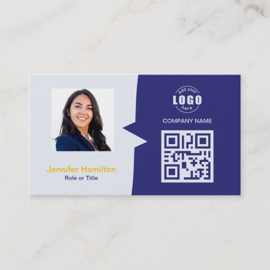 Professionele aangepaste QRCode Foto Blauw Geel Visitekaartje (Voorkant)