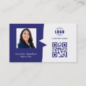 Professionele aangepaste QRCode-foto Blauw grijs Visitekaartje (Voorkant)