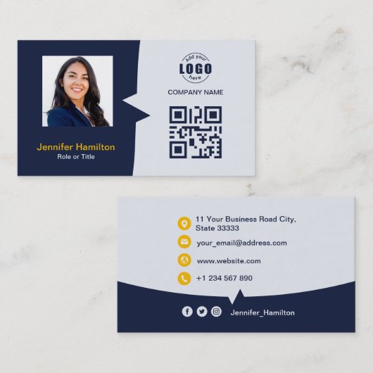 Professionele aangepaste QRCode-foto Donkerblauw G Visitekaartje (Voorkant / Achterkant)