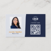 Professionele aangepaste QRCode-foto Donkerblauw O Visitekaartje (Voorkant)