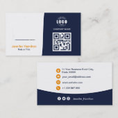Professionele aangepaste QRCode-foto Donkerblauw O Visitekaartje (Voorkant / Achterkant)