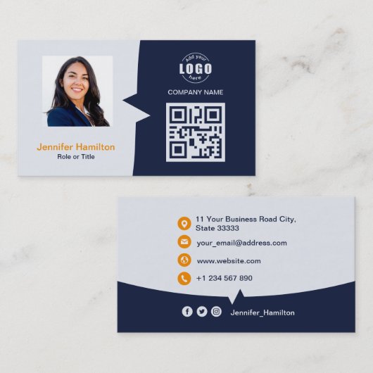 Professionele aangepaste QRCode-foto Donkerblauw O Visitekaartje (Voorkant / Achterkant)