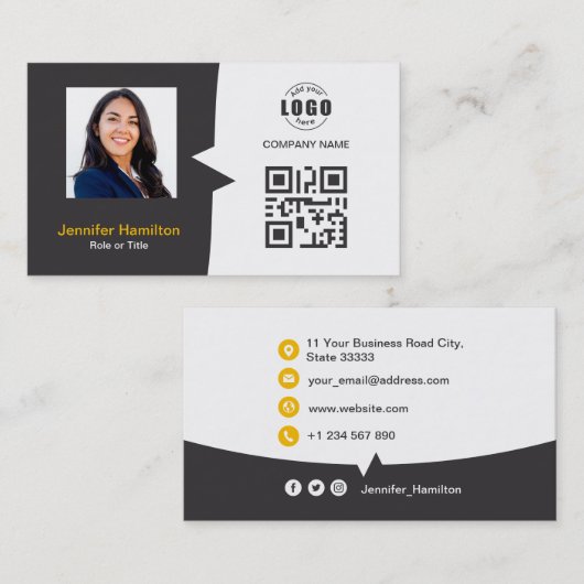Professionele aangepaste QRCode Foto Geel Geel Visitekaartje (Voorkant / Achterkant)