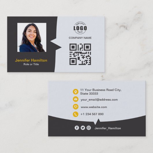 Professionele aangepaste QRCode Foto Geel Geel Visitekaartje (Voorkant / Achterkant)