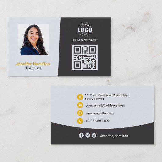 Professionele aangepaste QRCode Foto Geel Geel Visitekaartje (Voorkant / Achterkant)