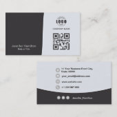 Professionele aangepaste QRCode Foto Gray Business Visitekaartje (Voorkant / Achterkant)