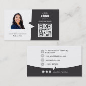 Professionele aangepaste QRCode Foto Gray Business Visitekaartje (Voorkant / Achterkant)