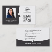 Professionele aangepaste QRCode Foto Gray Business Visitekaartje (Voorkant / Achterkant)