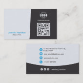 Professionele aangepaste QRCode Foto grijs blauw Visitekaartje (Voorkant / Achterkant)