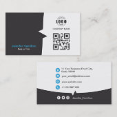 Professionele aangepaste QRCode Foto grijs blauw Visitekaartje (Voorkant / Achterkant)