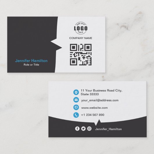 Professionele aangepaste QRCode Foto grijs blauw Visitekaartje (Voorkant / Achterkant)