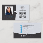 Professionele aangepaste QRCode Foto grijs blauw Visitekaartje (Voorkant / Achterkant)