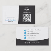 Professionele aangepaste QRCode Foto grijs blauw Visitekaartje (Voorkant / Achterkant)