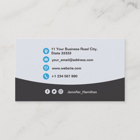 Professionele aangepaste QRCode Foto grijs blauw Visitekaartje (Achterkant)