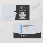 Professionele aangepaste QRCode Foto grijs blauw Visitekaartje (Voorkant / Achterkant)