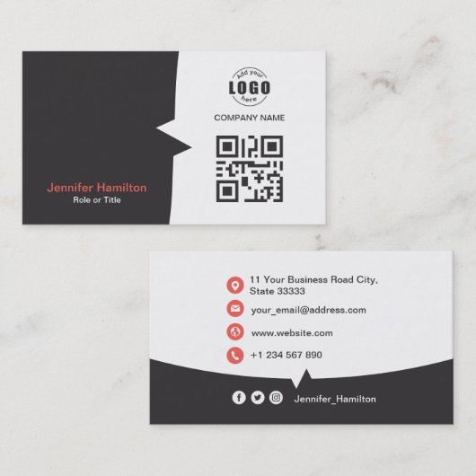 Professionele aangepaste QRCode Foto grijs rood Visitekaartje (Voorkant / Achterkant)