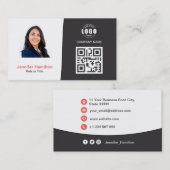 Professionele aangepaste QRCode Foto grijs rood Visitekaartje (Voorkant / Achterkant)