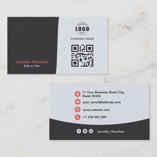 Professionele aangepaste QRCode Foto grijs rood Visitekaartje (Voorkant / Achterkant)