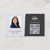 Professionele aangepaste QRCode Foto grijs rood Visitekaartje (Voorkant)