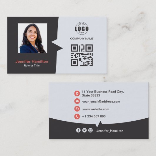 Professionele aangepaste QRCode Foto grijs rood Visitekaartje (Voorkant / Achterkant)