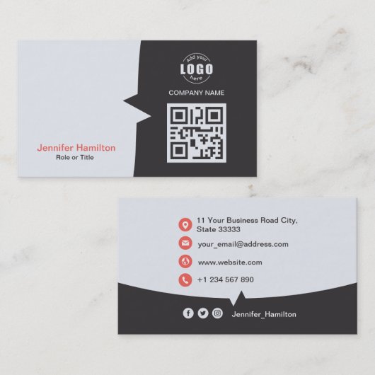 Professionele aangepaste QRCode Foto grijs rood Visitekaartje (Voorkant / Achterkant)