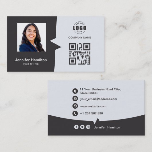 Professionele aangepaste QRCode Foto grijs Visitekaartje (Voorkant / Achterkant)