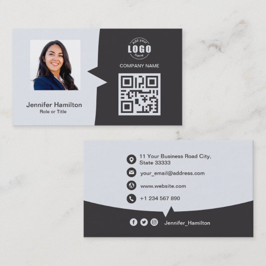 Professionele aangepaste QRCode Foto grijs Visitekaartje (Voorkant / Achterkant)
