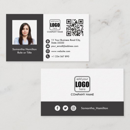 Professionele aangepaste QRCode Foto grijs Visitekaartje (Voorkant / Achterkant)