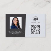 Professionele aangepaste QRCode Foto grijs Visitekaartje (Voorkant)