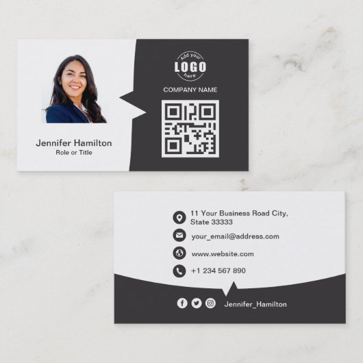 Professionele aangepaste QRCode Foto grijs Visitekaartje (Voorkant / Achterkant)