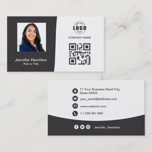 Professionele aangepaste QRCode Foto grijs Visitekaartje (Voorkant / Achterkant)