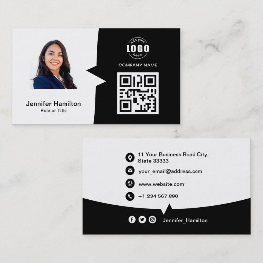 Professionele aangepaste QRCode-foto zwart-wit Visitekaartje (Voorkant / Achterkant)