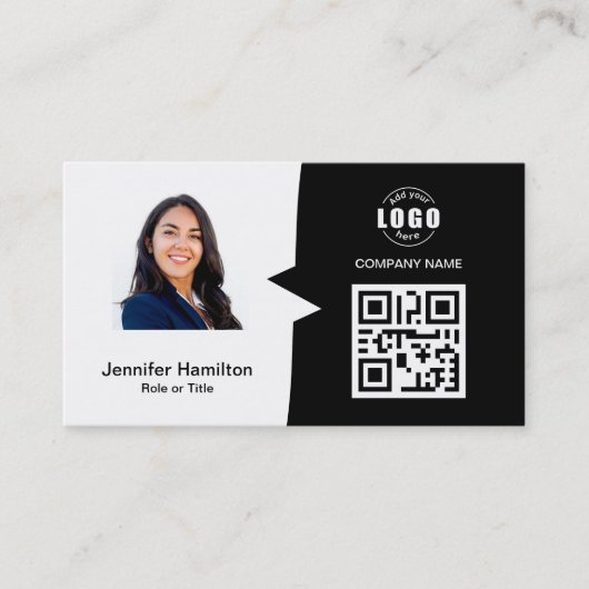 Professionele aangepaste QRCode-foto zwart-wit Visitekaartje (Voorkant)