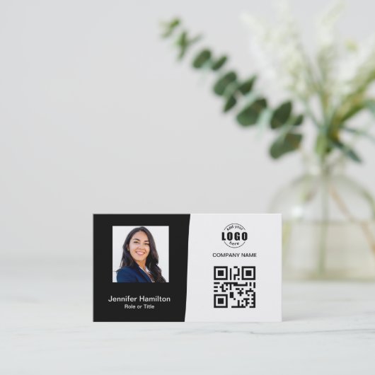 Professionele aangepaste QRCode-foto zwart-wit Visitekaartje (Staand voorkant)