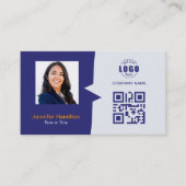 Professionele aangepaste QRCode-fotoblauw Sinaasap Visitekaartje (Voorkant)