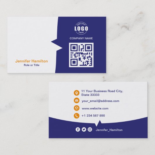 Professionele aangepaste QRCode-fotoblauw Sinaasap Visitekaartje (Voorkant / Achterkant)