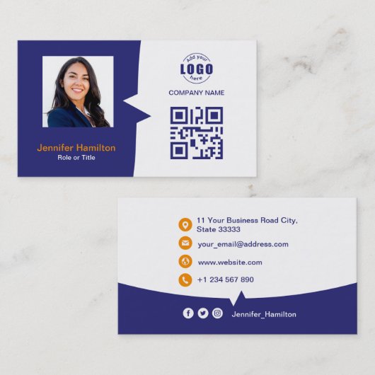 Professionele aangepaste QRCode-fotoblauw Sinaasap Visitekaartje (Voorkant / Achterkant)