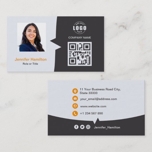 Professionele aangepaste QRCode-fotografie, grijs  Visitekaartje (Voorkant / Achterkant)