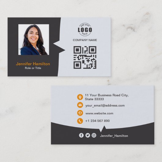 Professionele aangepaste QRCode-fotografie, grijs  Visitekaartje (Voorkant / Achterkant)