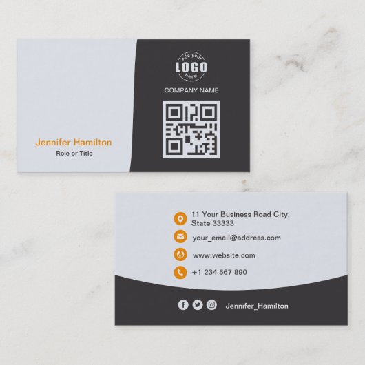 Professionele aangepaste QRCode-fotografie, grijs  Visitekaartje (Voorkant / Achterkant)