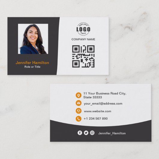 Professionele aangepaste QRCode-fotografie, grijs  Visitekaartje (Voorkant / Achterkant)