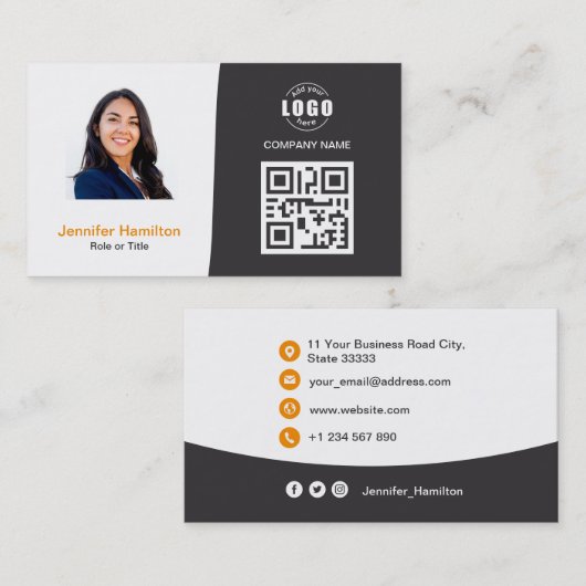 Professionele aangepaste QRCode-fotografie, grijs Visitekaartje (Voorkant / Achterkant)