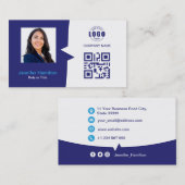 Professionele aangepaste QRCode Photo Blue Busines Visitekaartje (Voorkant / Achterkant)