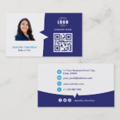 Professionele aangepaste QRCode Photo Blue Busines Visitekaartje (Voorkant / Achterkant)