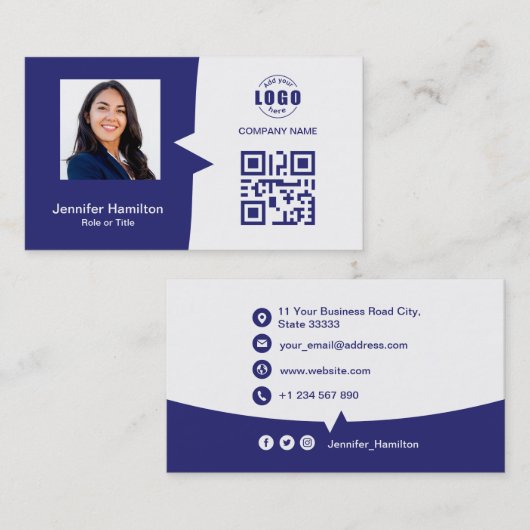 Professionele aangepaste QRCode Photo Blue Visitekaartje (Voorkant / Achterkant)