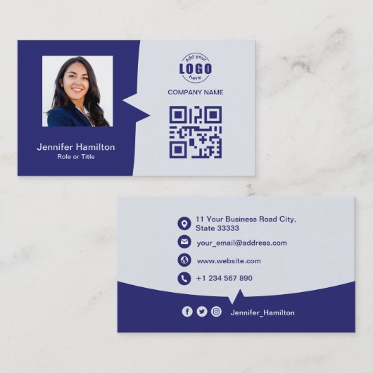Professionele aangepaste QRCode Photo Blue Visitekaartje (Voorkant / Achterkant)