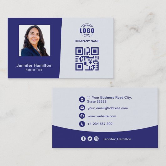 Professionele aangepaste QRCode Photo Blue Visitekaartje (Voorkant / Achterkant)